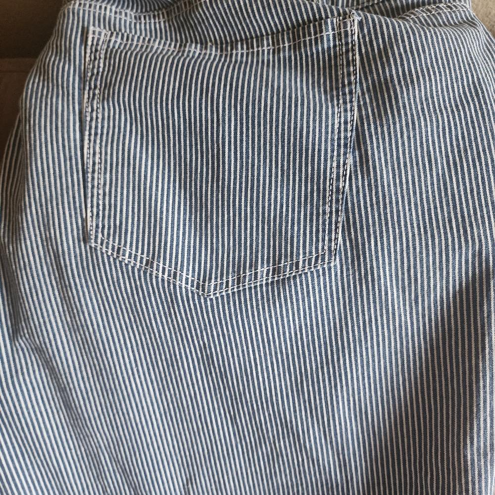 Size 26 plus striped blue and white capris